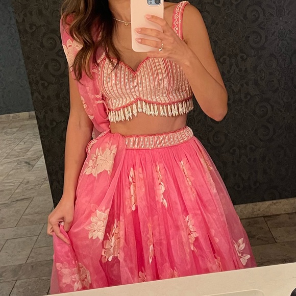 *PRE-SELL* Carnation Pink Patch Embroidered Organza Party Wear Lehenga - Picture 12 of 14